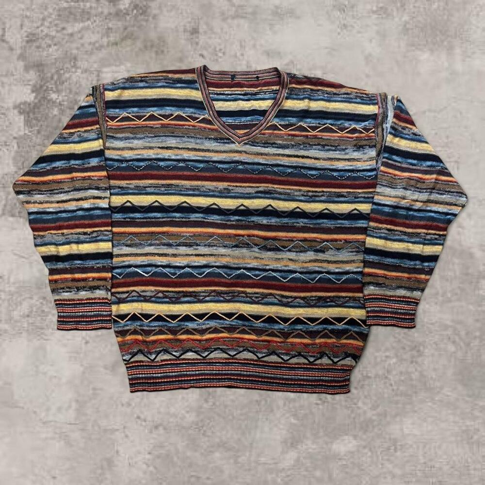 Coogi Original Style Knit Sweater Multicolor Chunky Cable Knit Size XL Boxy